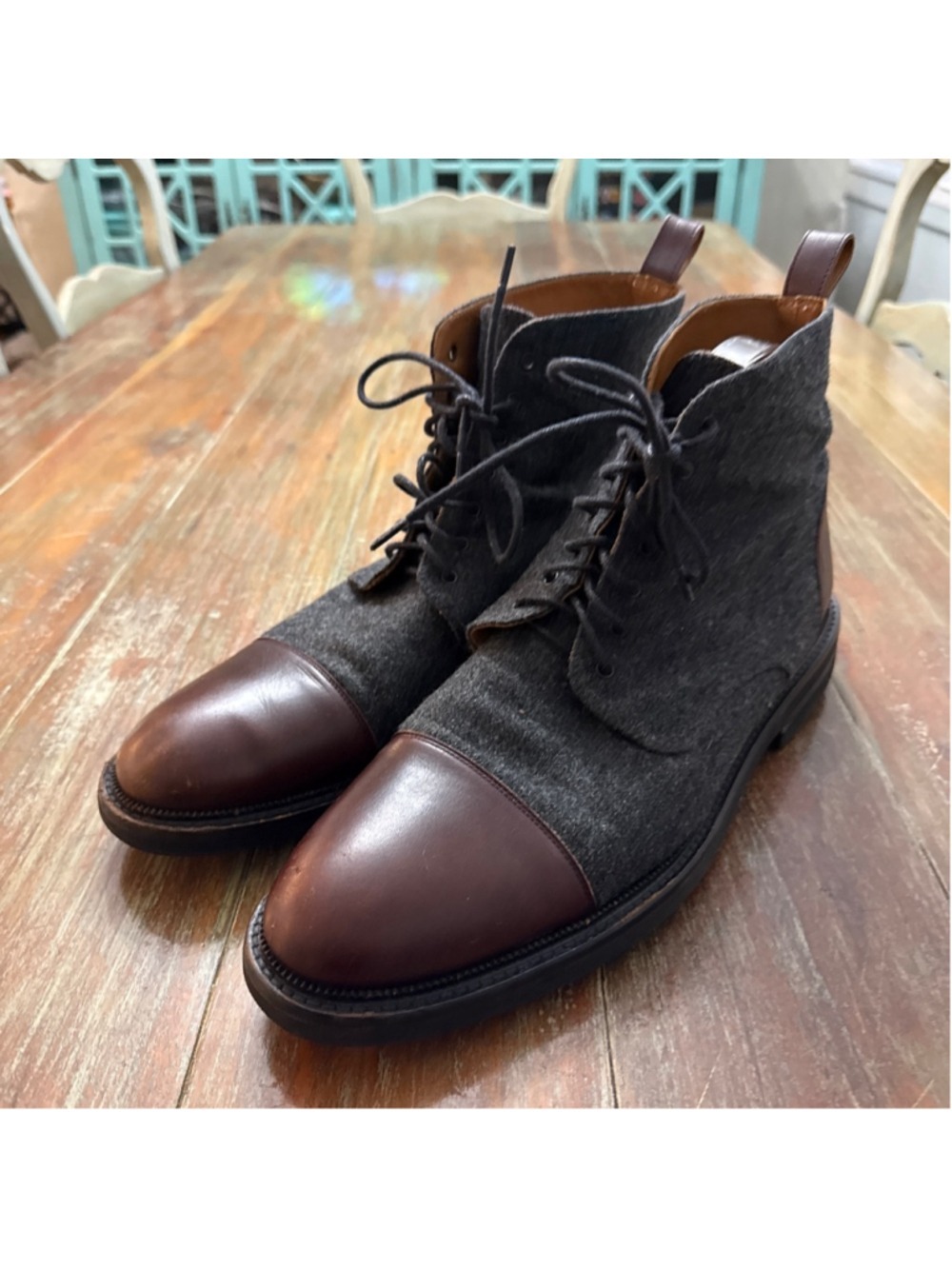 TAFT The Jack Boot Grey Wool Brown Leather Cap Toe Lace Up Boots Mens 44 US 11